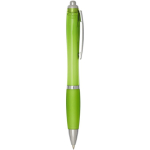 Klikpen van gerecycled kunststof met grip, zwarte inkt kleur limoen groen tweede weergave met zijkant