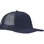 6-panelenpet van katoenen twill met platte klep 260 g/m2 kleur marineblauw weergave zijkant