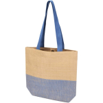Geweven strooien tas met magneetknop en brede bodem 10L kleur marineblauw