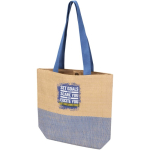 Geweven strooien tas met magneetknop en brede bodem 10L kleur marineblauw