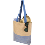 Geweven strooien tas met magneetknop en brede bodem 10L kleur marineblauw tweede weergave