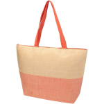 Tas van gevlochten stropapier met rits en bodem, inhoud 21L kleur mahonie