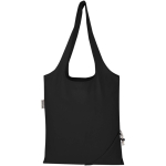 Opvouwbare tote bag met trekkoord van gerecycled katoen 140 g/m2 kleur zwart tweede weergave achterkant