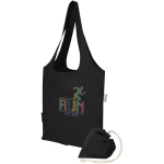Opvouwbare tote bag met trekkoord van gerecycled katoen 140 g/m2 kleur zwart