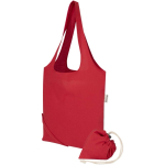 Opvouwbare tote bag met trekkoord van gerecycled katoen 140 g/m2 kleur rood