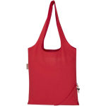 Opvouwbare tote bag met trekkoord van gerecycled katoen 140 g/m2 kleur rood tweede weergave achterkant