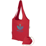 Opvouwbare tote bag met trekkoord van gerecycled katoen 140 g/m2 kleur rood