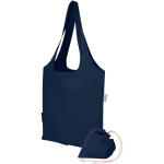 Opvouwbare tote bag met trekkoord van gerecycled katoen 140 g/m2 kleur marineblauw