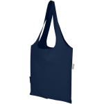Opvouwbare tote bag met trekkoord van gerecycled katoen 140 g/m2 kleur marineblauw tweede weergave
