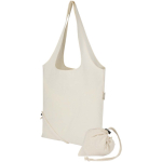 Opvouwbare tote bag met trekkoord van gerecycled katoen 140 g/m2 kleur naturel