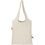 Opvouwbare tote bag met trekkoord van gerecycled katoen 140 g/m2 kleur naturel tweede weergave achterkant