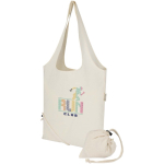 Opvouwbare tote bag met trekkoord van gerecycled katoen 140 g/m2 kleur naturel