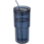 Dubbelwandige beker met draaideksel en ingebouwd rietje 480ml kleur marineblauw