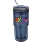 Dubbelwandige beker met draaideksel en ingebouwd rietje 480ml kleur marineblauw