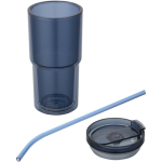 Dubbelwandige beker met draaideksel en ingebouwd rietje 480ml kleur marineblauw tweede weergave