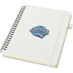 A5-notitieboek met harde kaft van synthetisch leer, spiraalbinding en gelinieerde pagina's JournalBooks kleur wit weergave tampondruk