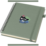 A5-notitieboek met harde kaft van synthetisch leer, spiraalbinding en gelinieerde pagina's JournalBooks kleur gemarmerd groen weergave tampondruk