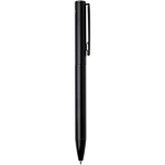 Pen van gerecycled aluminium met draaimechanisme en blauwe inkt kleur zwart tweede weergave met zijkant