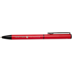 Pen van gerecycled aluminium met draaimechanisme en blauwe inkt kleur rood weergave tampondruk