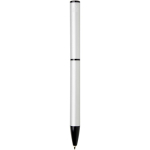 Pen van gerecycled aluminium met draaimechanisme en blauwe inkt kleur zilver tweede weergave achterkant