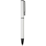 Pen van gerecycled aluminium met draaimechanisme en blauwe inkt kleur zilver tweede weergave met zijkant