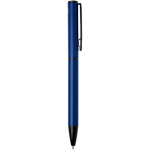 Pen van gerecycled aluminium met draaimechanisme en blauwe inkt kleur marineblauw tweede weergave met zijkant
