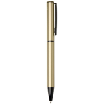 Pen van gerecycled aluminium met draaimechanisme en blauwe inkt kleur goud tweede weergave met zijkant