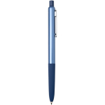 Balpen van gerecycled aluminium met zachte rubberen grip en blauwe inkt kleur marineblauw tweede weergave met zijkant