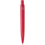 Mini balpen van RCS-gecertificeerd gerecycled plastic met blauwe inkt kleur rood tweede weergave achterkant