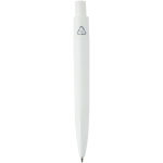 Mini balpen van RCS-gecertificeerd gerecycled plastic met blauwe inkt kleur wit tweede weergave achterkant
