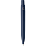 Mini balpen van RCS-gecertificeerd gerecycled plastic met blauwe inkt kleur marineblauw tweede weergave achterkant