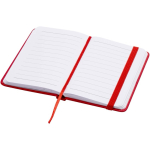 A7-notitieboek met harde kaft van kunstleer, elastische sluiting en gelinieerde pagina's kleur rood tweede weergave