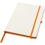A5-notitieboek met harde kaft, elastische sluiting en zachte afwerking, gelinieerde pagina’s kleur oranje