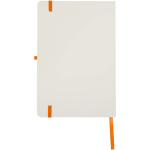 A5-notitieboek met harde kaft, elastische sluiting en zachte afwerking, gelinieerde pagina’s kleur oranje tweede weergave achterkant