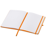 A5-notitieboek met harde kaft, elastische sluiting en zachte afwerking, gelinieerde pagina’s kleur oranje tweede weergave