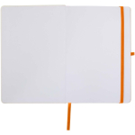 A5-notitieboek met harde kaft, elastische sluiting en zachte afwerking, gelinieerde pagina’s kleur oranje derde weergave voorkant
