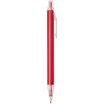 Set met A5-notitieboek met harde kaft en pen met blauwe inkt kleur rood tweede weergave met zijkant