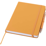 Set met A5-notitieboek met harde kaft en pen met blauwe inkt kleur oranje