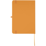 Set met A5-notitieboek met harde kaft en pen met blauwe inkt kleur oranje tweede weergave achterkant