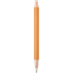 Set met A5-notitieboek met harde kaft en pen met blauwe inkt kleur oranje derde weergave achterkant
