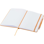 Set met A5-notitieboek met harde kaft en pen met blauwe inkt kleur oranje tweede weergave