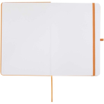 Set met A5-notitieboek met harde kaft en pen met blauwe inkt kleur oranje derde weergave voorkant