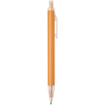 Set met A5-notitieboek met harde kaft en pen met blauwe inkt kleur oranje tweede weergave met zijkant