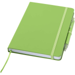 Set met A5-notitieboek met harde kaft en pen met blauwe inkt kleur limoen groen