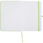 Set met A5-notitieboek met harde kaft en pen met blauwe inkt kleur limoen groen derde weergave voorkant