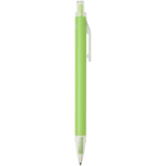 Set met A5-notitieboek met harde kaft en pen met blauwe inkt kleur limoen groen tweede weergave met zijkant