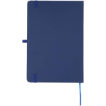 Set met A5-notitieboek met harde kaft en pen met blauwe inkt kleur marineblauw tweede weergave achterkant