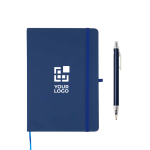 Set met A5-notitieboek met harde kaft en pen met blauwe inkt met afdrukgebied