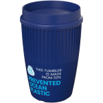 Herbruikbare beker met 360° deksel en isolerende rand 350ml kleur blauw weergave met logo