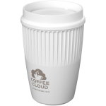 Herbruikbare beker met 360° deksel en isolerende rand 350ml kleur wit weergave bedrukking logo 2